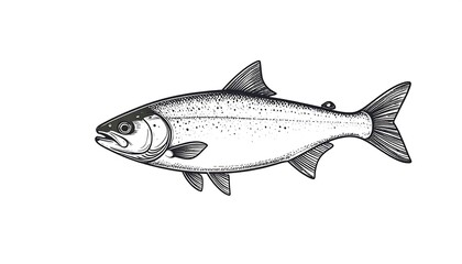 Obraz premium A detailed line drawing of a salmon, showcasing intricate details and elegant lines.