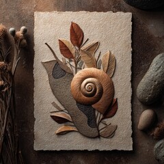 Snail and autumn leaves on textured paper