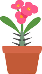 Obraz premium Crown of Thorns in Pot Illustration – Euphorbia milii Succulent Plant Vector