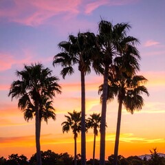 Silhouetted palm trees at sunset (2)