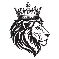 Majestic Lion Head Profile with Crown Vector Illustration