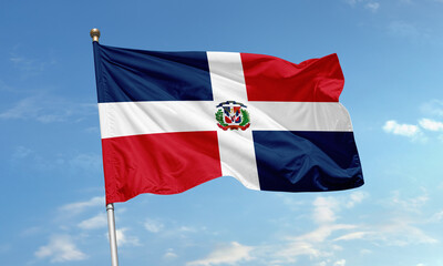 Dominican Republic national flag with central coat of arms waving