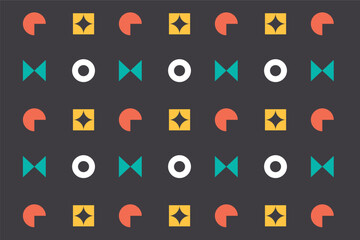 A seamless pattern with brutalist geometric shapes and simple forms. A trendy modern background with retro-style symbols. Vector illustration.
