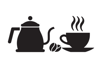 Black silhouette of pour over coffee kettle cup and bean