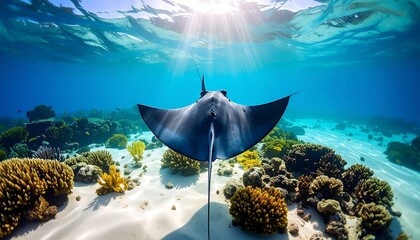 Stingray in coral reef underwater