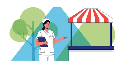 Nurse promotion of health awareness campaign illustration in vibrant graphic style