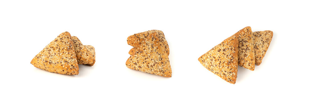 Triangular bun with sesame and flax seeds