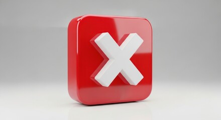 Obraz premium Glossy Red 3D Cube with a White X Mark Symbol for Error, Denial, or Cancellation.