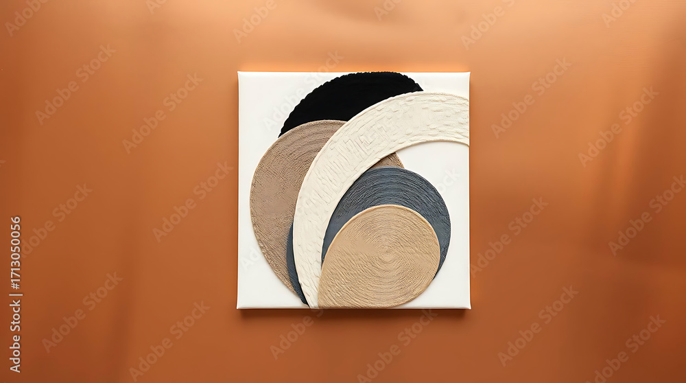 Poster abstract wall art with textured circles in neutral tones, creating a modern and sophisticated aesthe