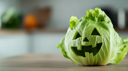 Festive Produce: A Cabbage "Jack-o'-lantern". Carved with care, this unusual vegetable adds a playful twist to Halloween decor.