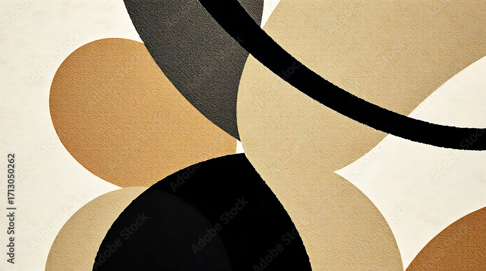 Aufkleber abstract art with overlapping circles in beige, black, and brown, creating a modern and textured des
