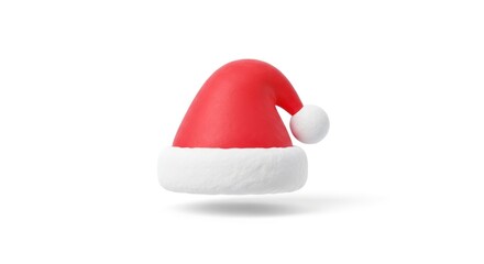 Minimalist 3D Santa Claus Hat Floating with a Soft Shadow on a White Background.