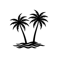 Two palm trees on small island on transparent background