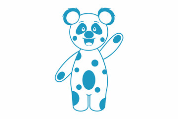 Friendly stylized panda bear waves while standing upright with spots on a white background