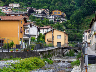 Charming Italian Village of Lezzeno with a Stream and Colorful Houses in Lake Como, Italy