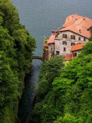 Scenic View of Nesso Bridge and Lake Como Northern Italy.