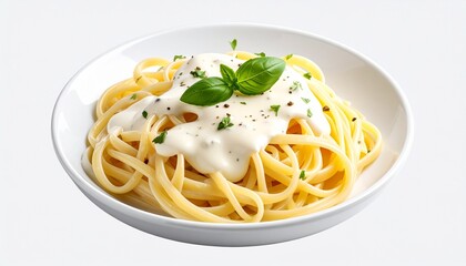 pasta with white sauce and basil