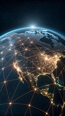 Global Network Connections Across North America Showing Digital Communication Technology And Earth View