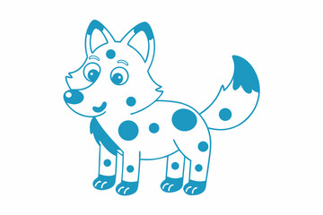 Line art shows spotted cartoon wolf standing still against a plain white backdrop