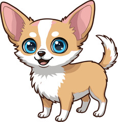 Cute cartoon Chihuahua dog with big blue eyes, happy puppy illustration, adorable small pet animal vector art for kids
