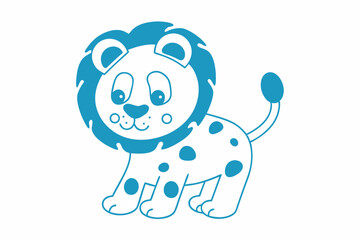 Outlined cartoon lion with spots stands cheerfully against a white background