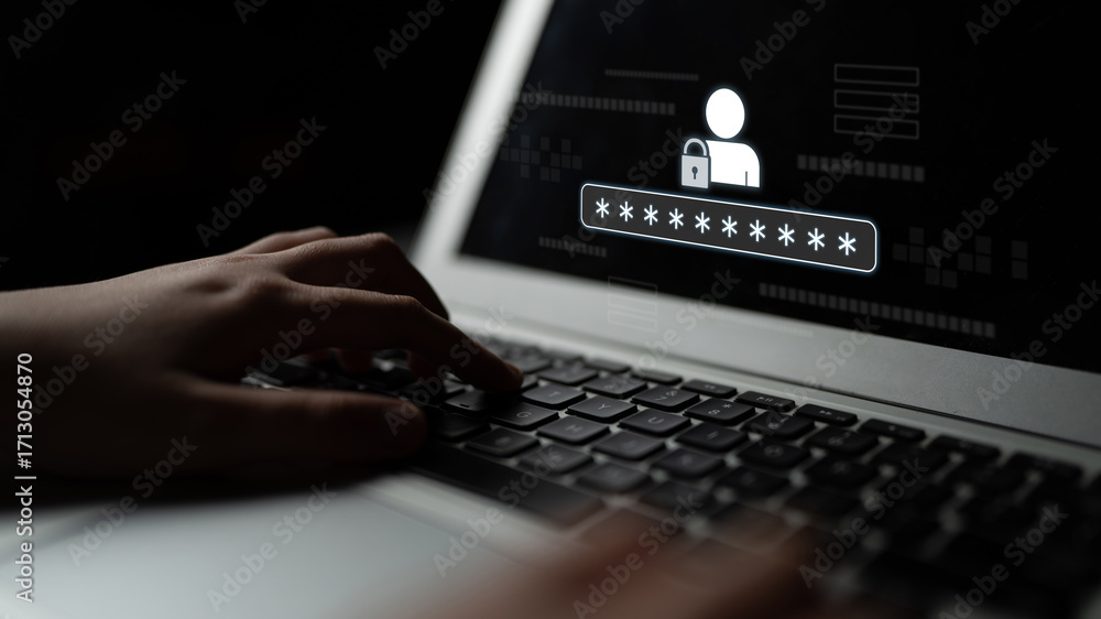 Poster user authentication and password protection concept showing secure login, privacy safeguard, data pr