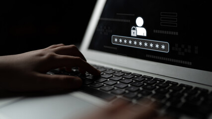 User authentication and password protection concept showing secure login, privacy safeguard, data...