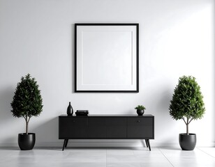 Modern minimalist living room mockup with blank frame and elegant decor