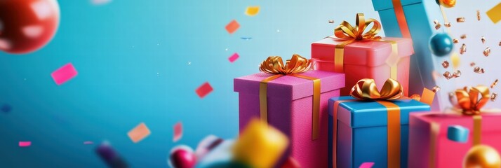 Celebrate with colorful gift boxes and festive decorations for your online shopping experience