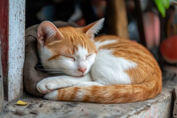 Cozy cat taking a peaceful nap in a minimal setting