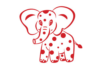 Red line drawing of a friendly dotted elephant standing facing forward against white