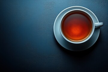 Warm cup of tea sitting on a dark surface inviting a moment of calm