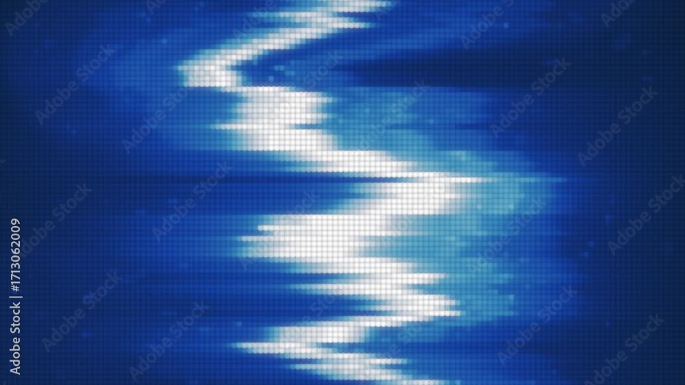 Poster abstract blue audio waveform pattern composed of pixelated vertical light bars