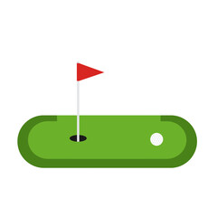 Miniature golf course hole with flag ball and putting green simple flat icon design isolated on white background Vector Illustration
