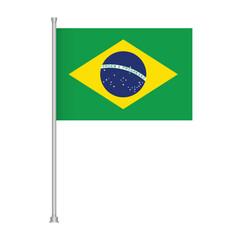 Brazil flag illustration on pole isolated against white background for patriotic themes and design