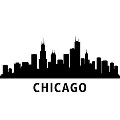 Fototapeta premium Iconic chicago skyline silhouette cityscape famous landmarks urban panorama graphic isolated on white background Vector Illustration