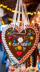 Naklejka premium Heart-shaped gingerbread cookie decorated with icing