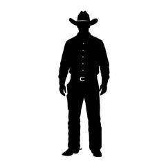 Silhouette of a cowboy standing proudly in traditional western attire ready for adventure isolated on white background Vector Illustration