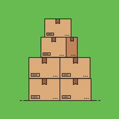 Stack of cardboard boxes ready for moving shipping or storage isolated on white background Vector Illustration