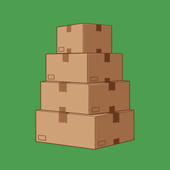 Obraz premium Stack of four cardboard shipping boxes ready for delivery or storage isolated on white background Vector Illustration