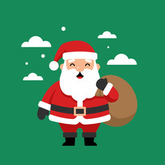 Joyful santa claus character with gift sack ready for christmas cheer and winter holidays isolated on white background Vector Illustration