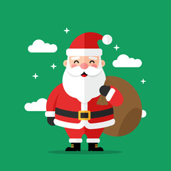 Joyful santa claus carrying gift bag ready for christmas eve deliveries festive holiday character isolated on white background Vector Illustration