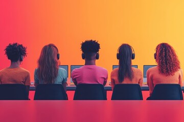 Multicultural students engaged in learning inside a virtual classroom setting