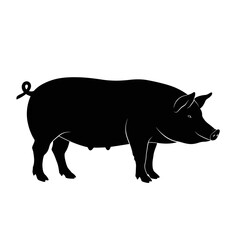 Silhouette of a farm pig animal standing profile view agricultural livestock mammal isolated on white background Vector Illustration