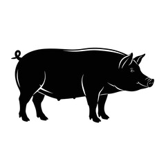 Black silhouette of a pig side profile on farm animal livestock isolated on white background Vector Illustration
