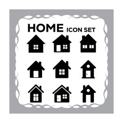 Fototapeta premium Home Icon Set in Decorative Frame Illustrating Real Estate and Property Concepts