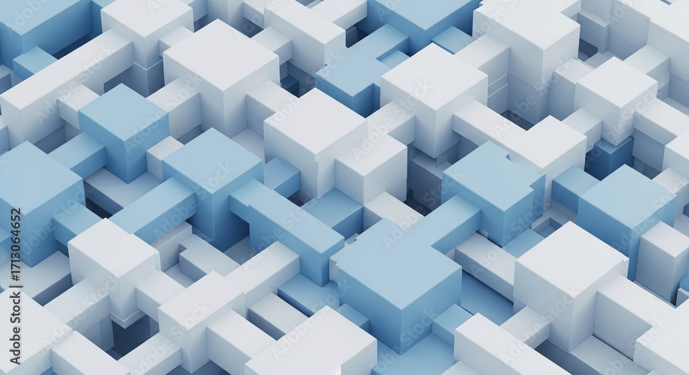 Aufkleber abstract image of interconnected light-blue and white cubes, creating a complex geometric pattern, s