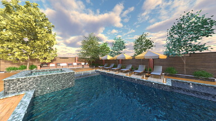 屋外スパ　3DCGレンダリング