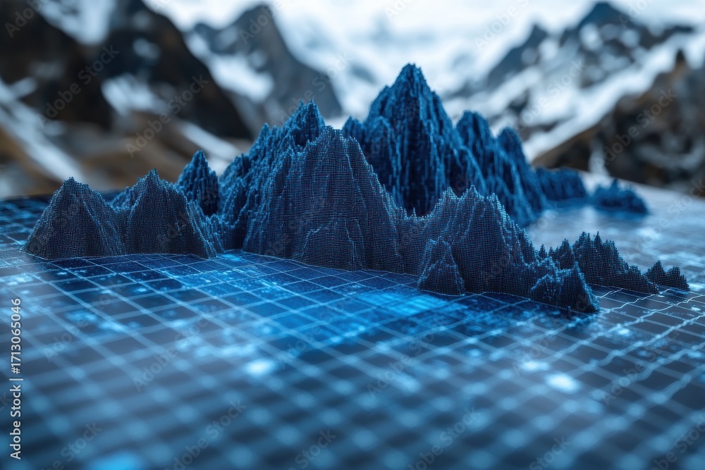 Poster website traffic growth represented as a minimalistic graph with mountain-like formations