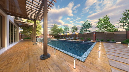 屋外スパ　3DCGレンダリング